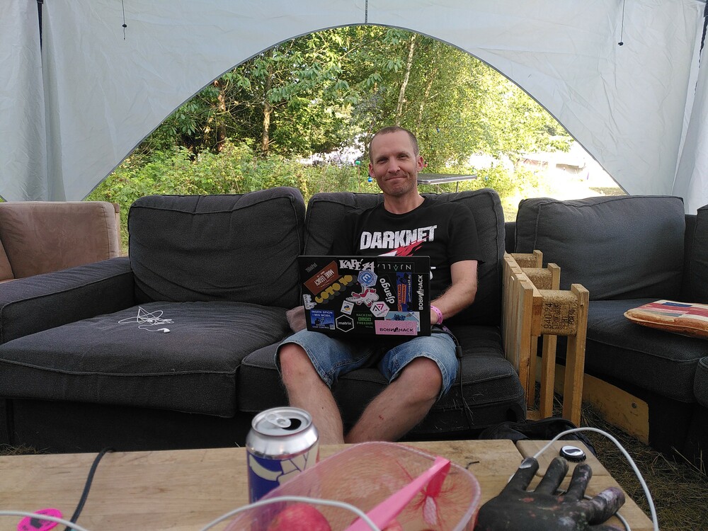 Me in a sofa with laptop