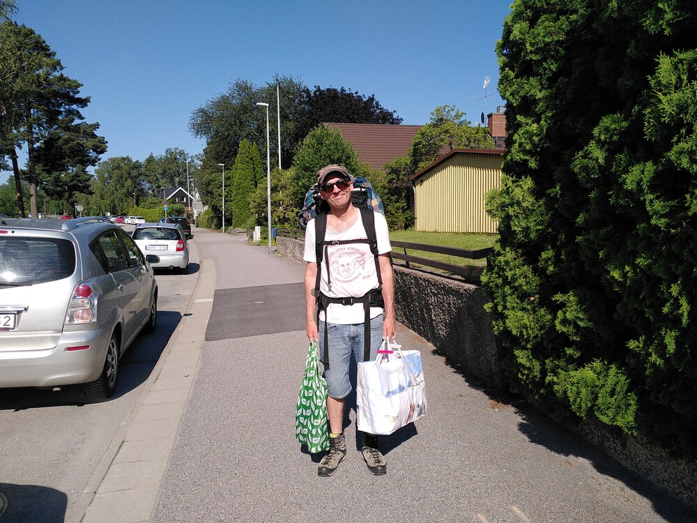 Me with a backpack and bags